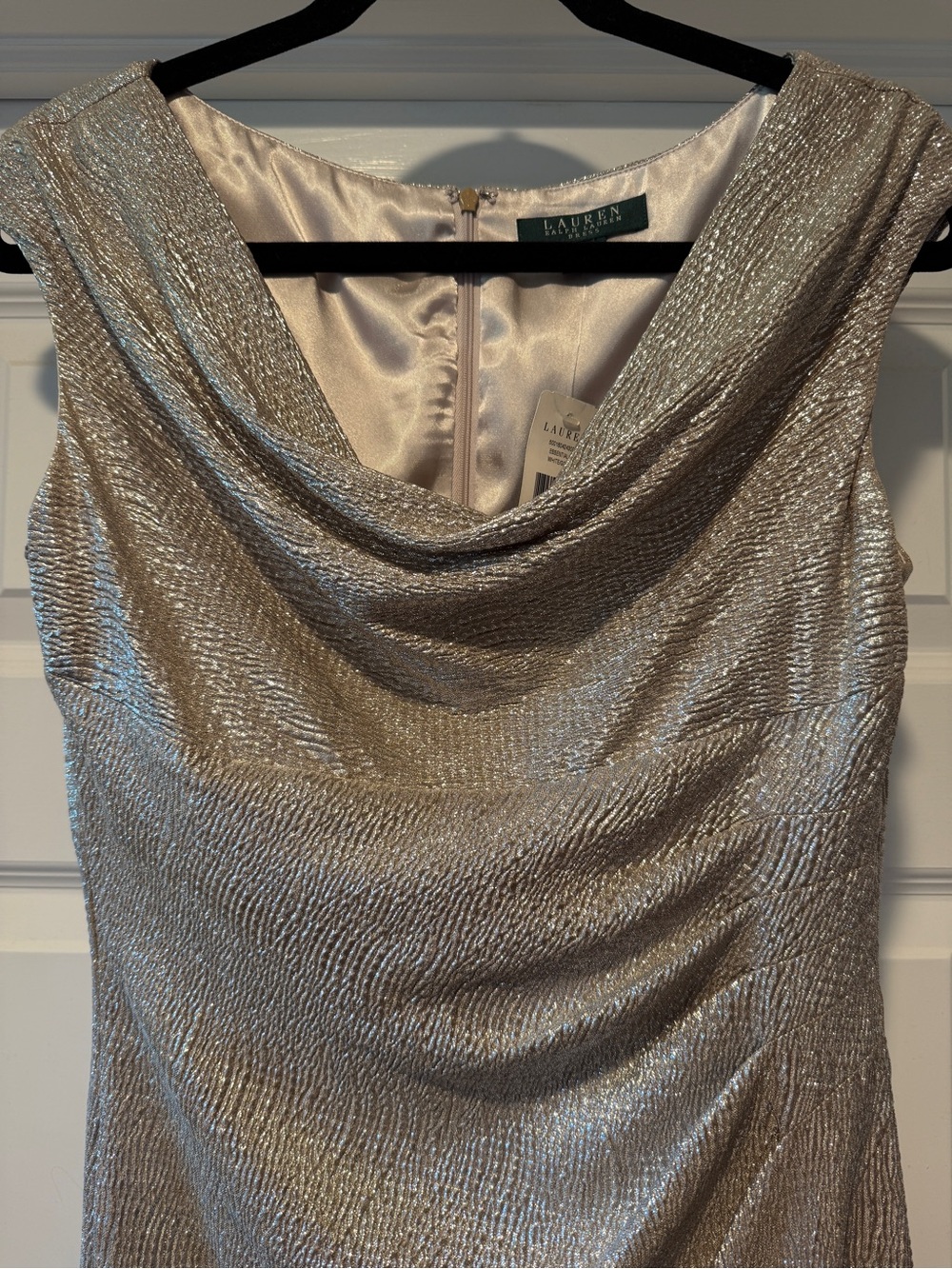 Lauren Ralph Lauren Gold Shimmer Cowl-Neck Midi Dress